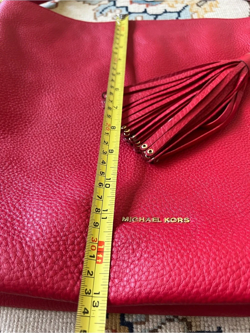 Michael Kors Red Pebbled Leather Hobo with Tassel